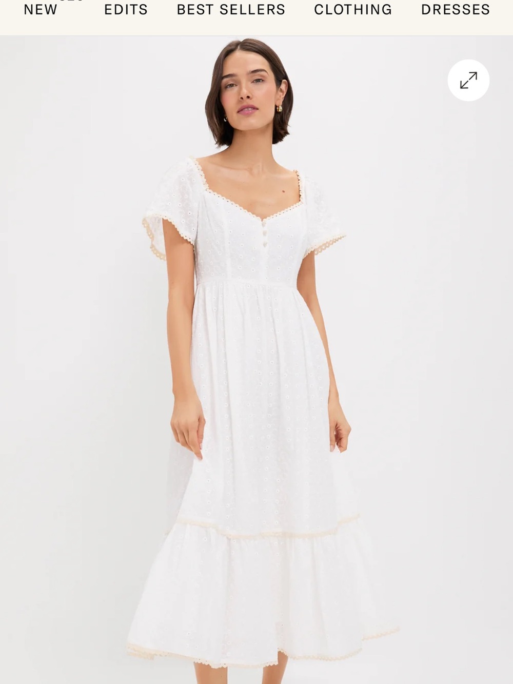 Pomander Place White Eyelet Midi Dress with Cream Trim